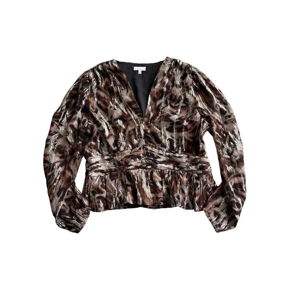 NWT Parker NY Snake Print Wrap Blouse Size S Viscose Lurex